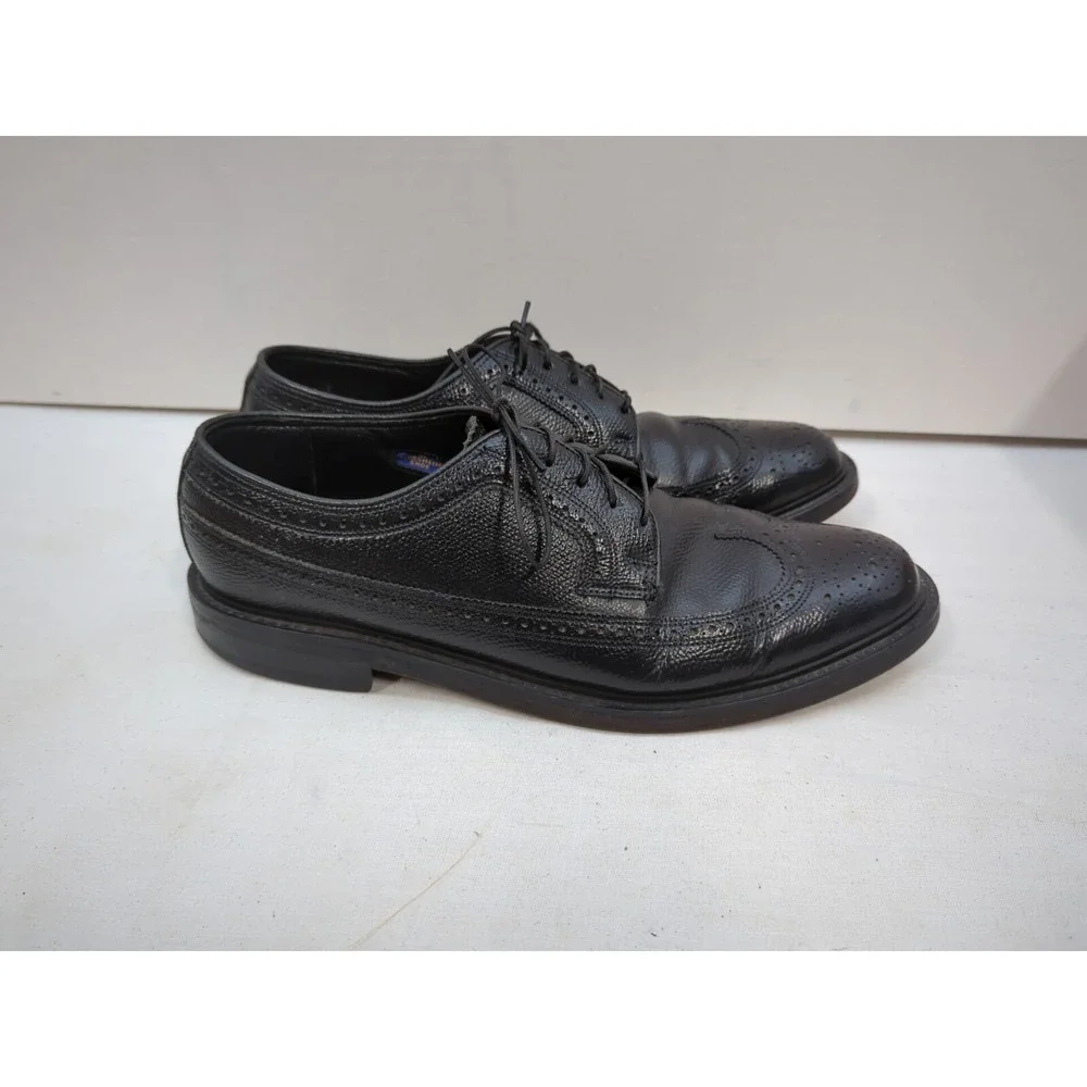 Florsheim Mens Black Leather Wing Tip Oxford Shoes Size 9 D 76398